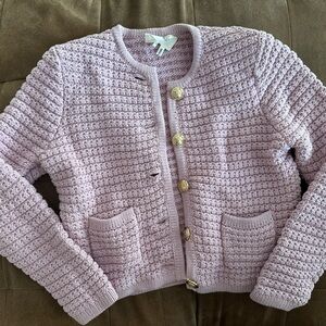 ba&sh Lilac Knit Sweater with Gold Button